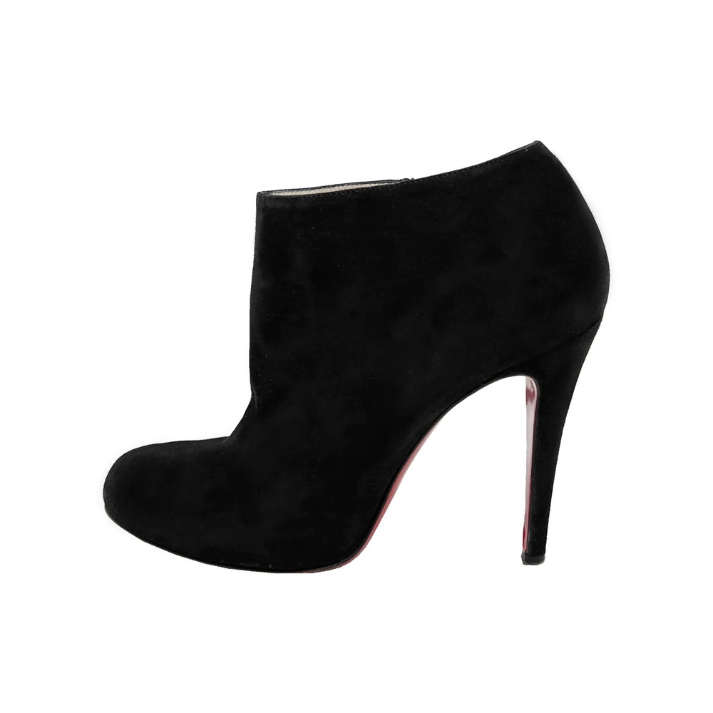 Christian Louboutin Black Suede Round Toe Stiletto Ankle Boots 38.5